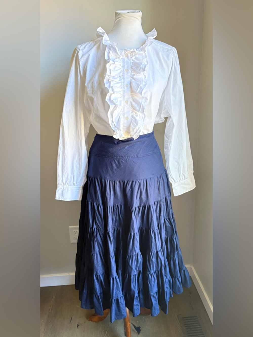 INC International Concepts Tiered 100% Cotton Midi Skirt In Navy Blue Size 12